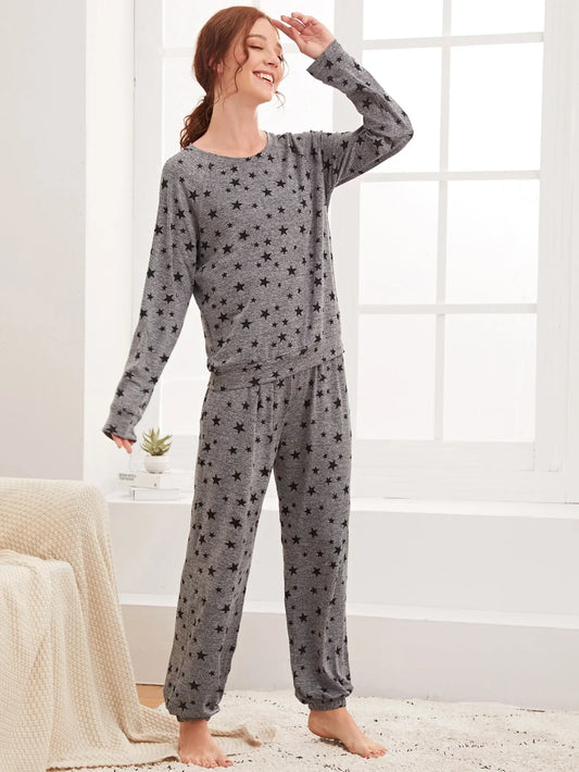 Charcoal Star Printed Night Suit
