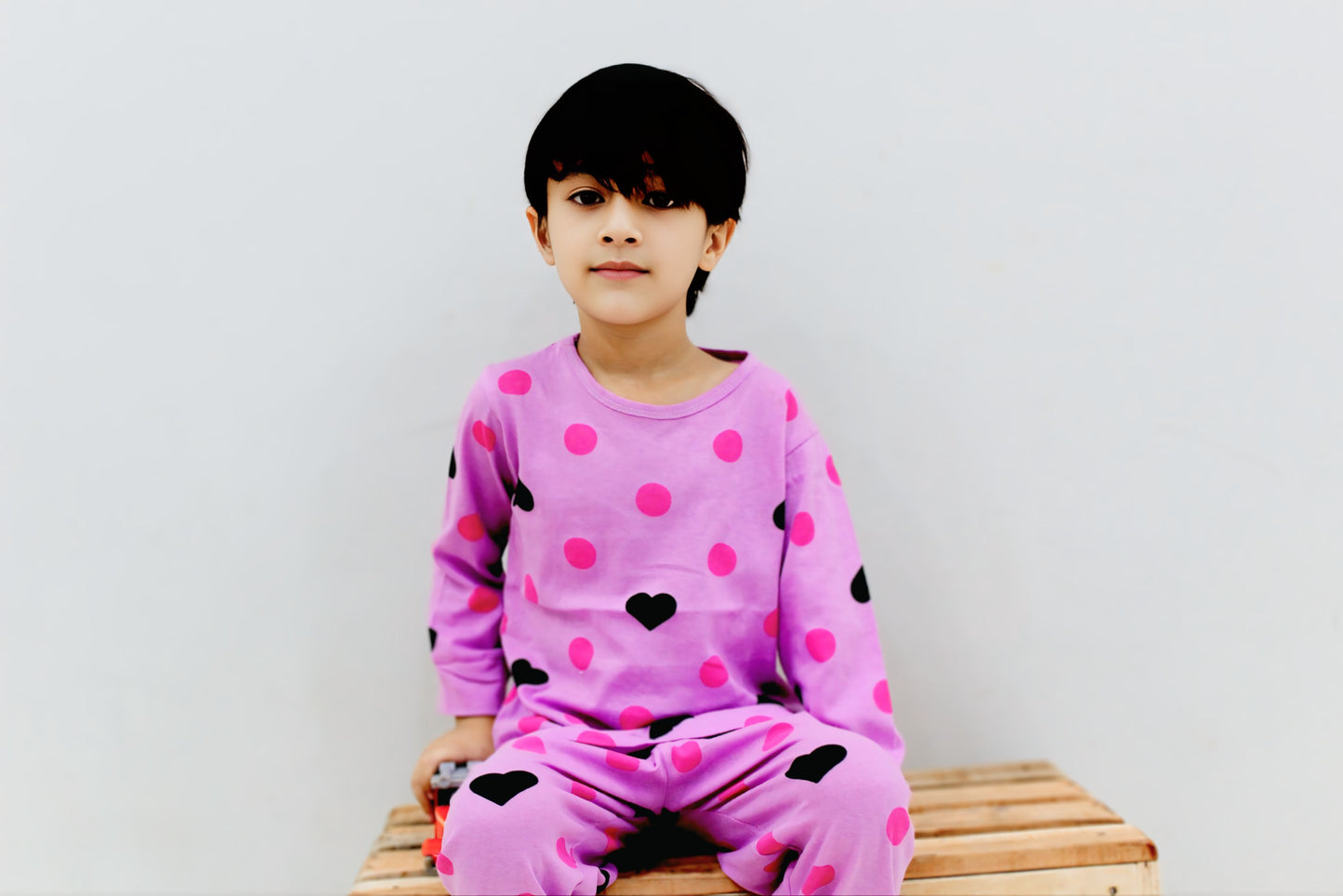 Purple Multi Heart Printed Kids Wear (Each)