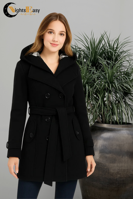 Black Women's Lace Trim Trench Coat Style Jacket