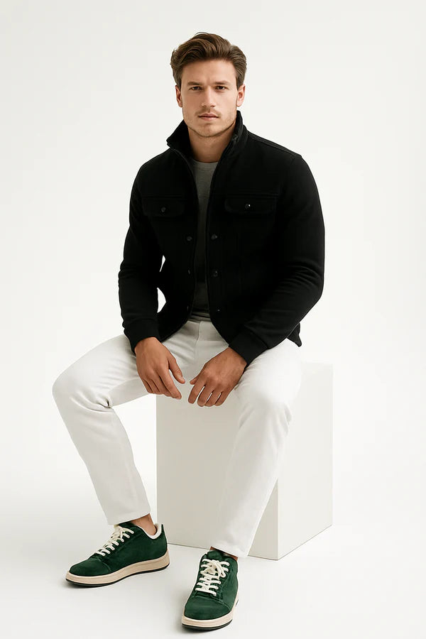 Black Mexican Fleece Jacket for Men with Front Pocket