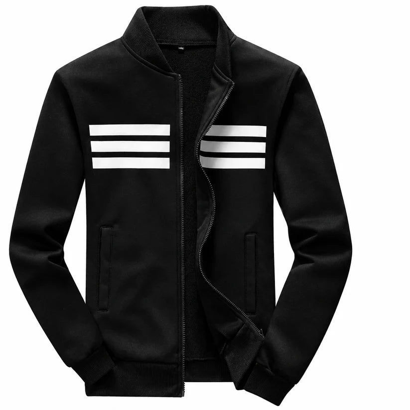Black Three Stripes Printed Zipper Jacket