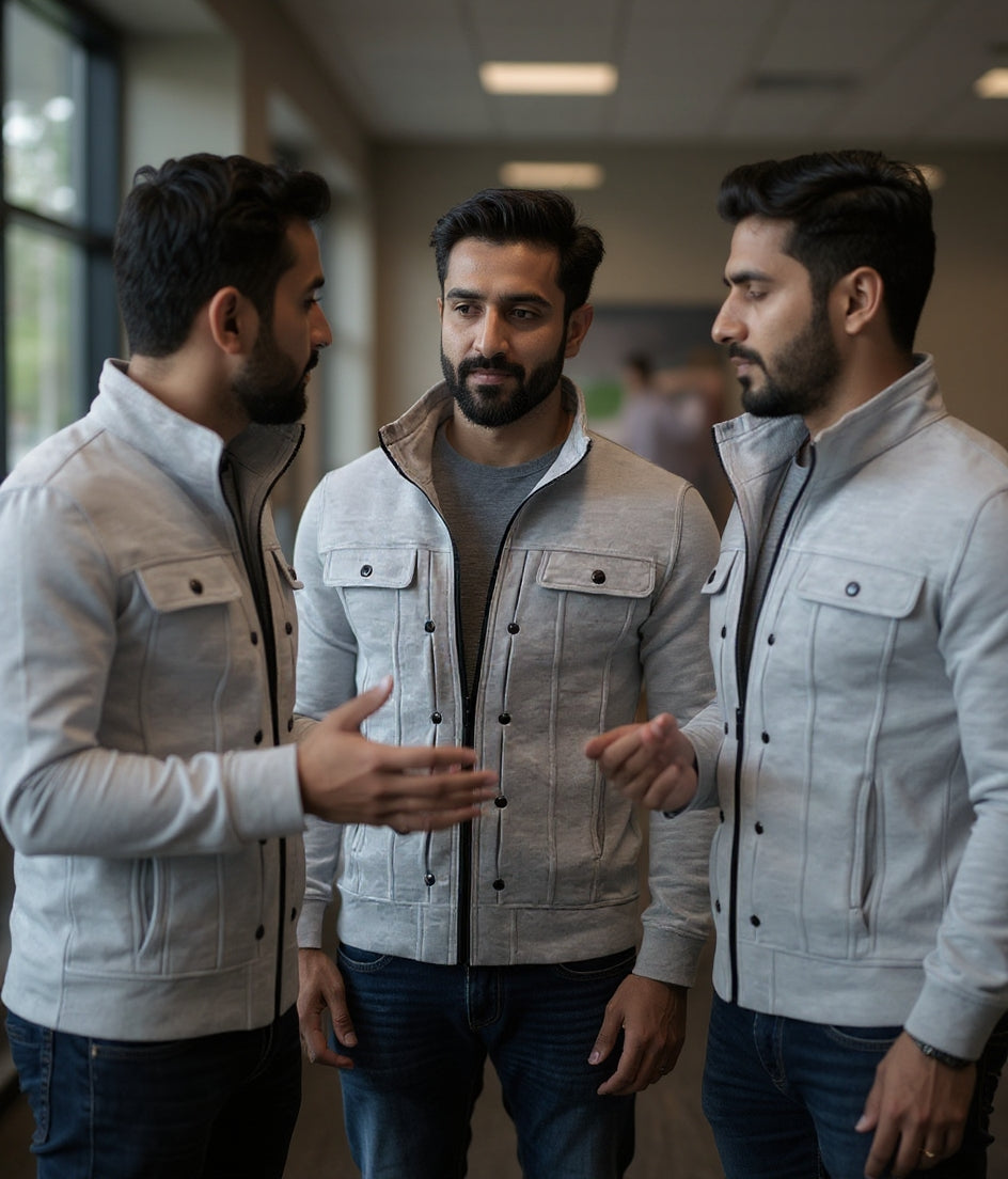 Friends Pack Of Deal 3 Grey Mexican Fleece Jacket for Men with Front Pocket