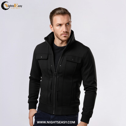 Black Mexican Fleece Jacket for Men with Front Pocket