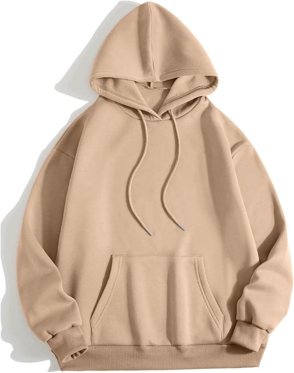 Beige Basic Kangaroo Hoodie for Women