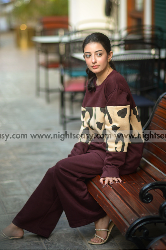 Brown Wild Printed Fleece Co-ord Set