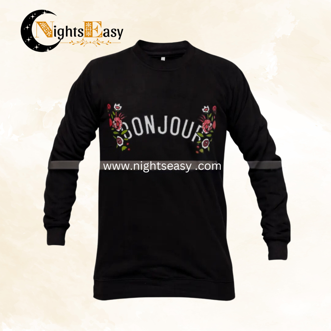 Black Bonjour Printed Sweat Shirt