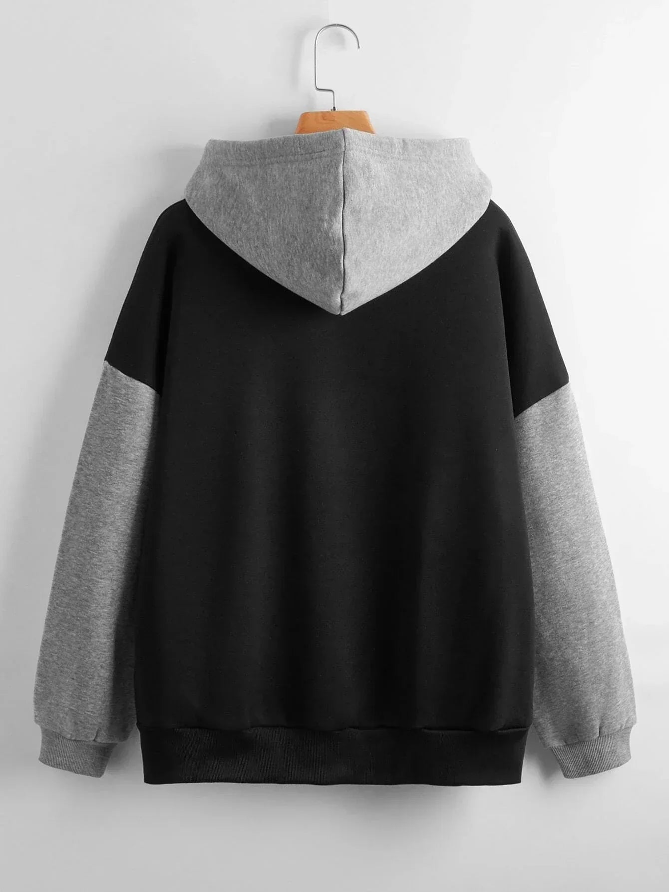 Black With Grey Basic Kangaroo Hoodie For Women
