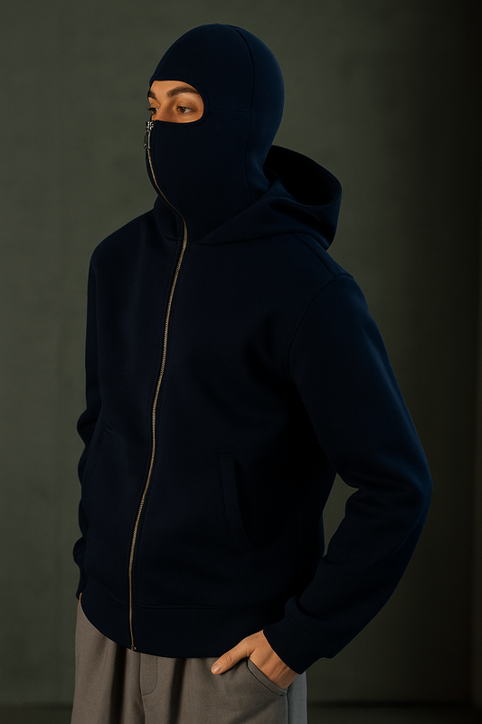 Navy Blue Balaclava Ninja Zipper Hoodie Jacket