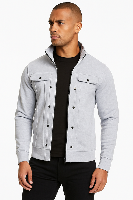 Grey Mexican Fleece Jacket for Men with Front Pocket