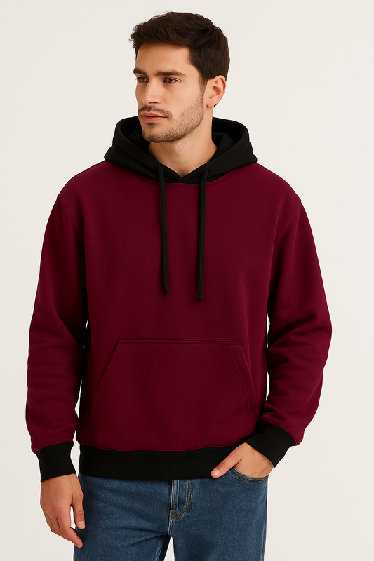 Maroon With Black Basic Kangaroo Hoodie