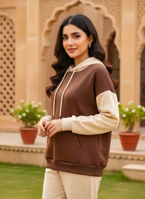 Brown & Cream Hoodie For Women