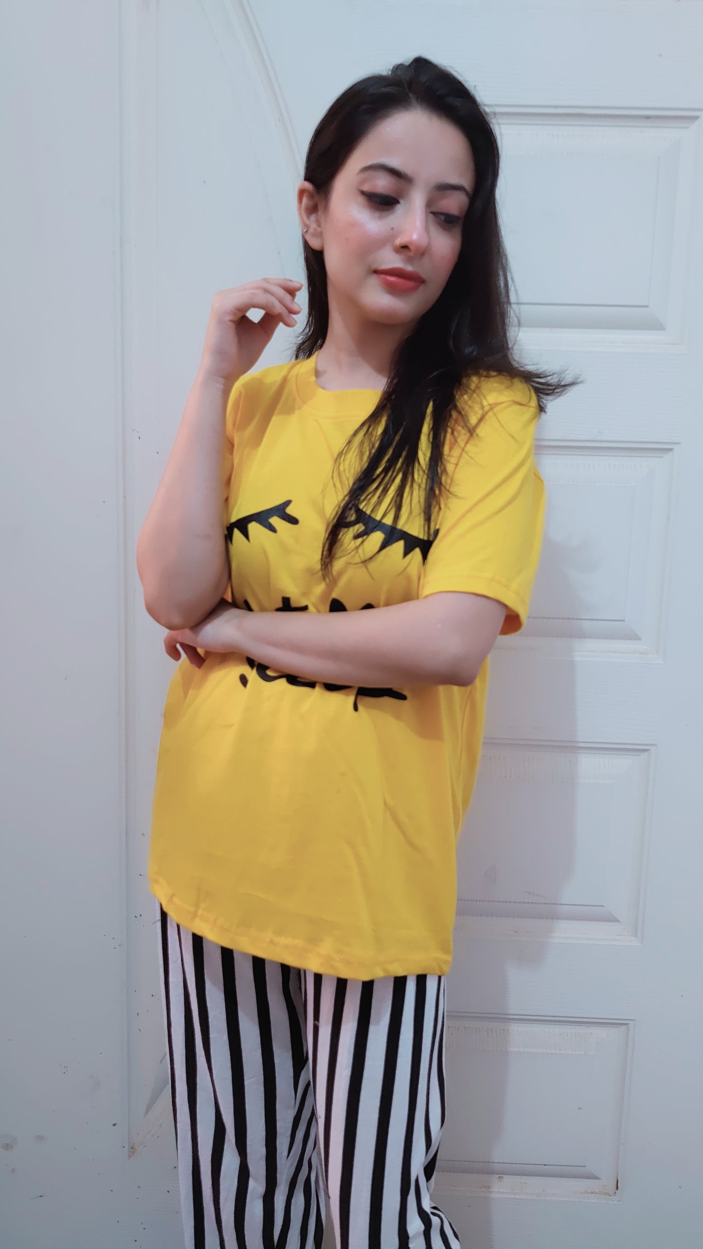 Yellow Let Me Sleep Printed Night Suit