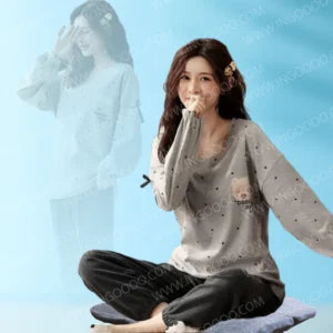 Gray Bear Printed Night Suit