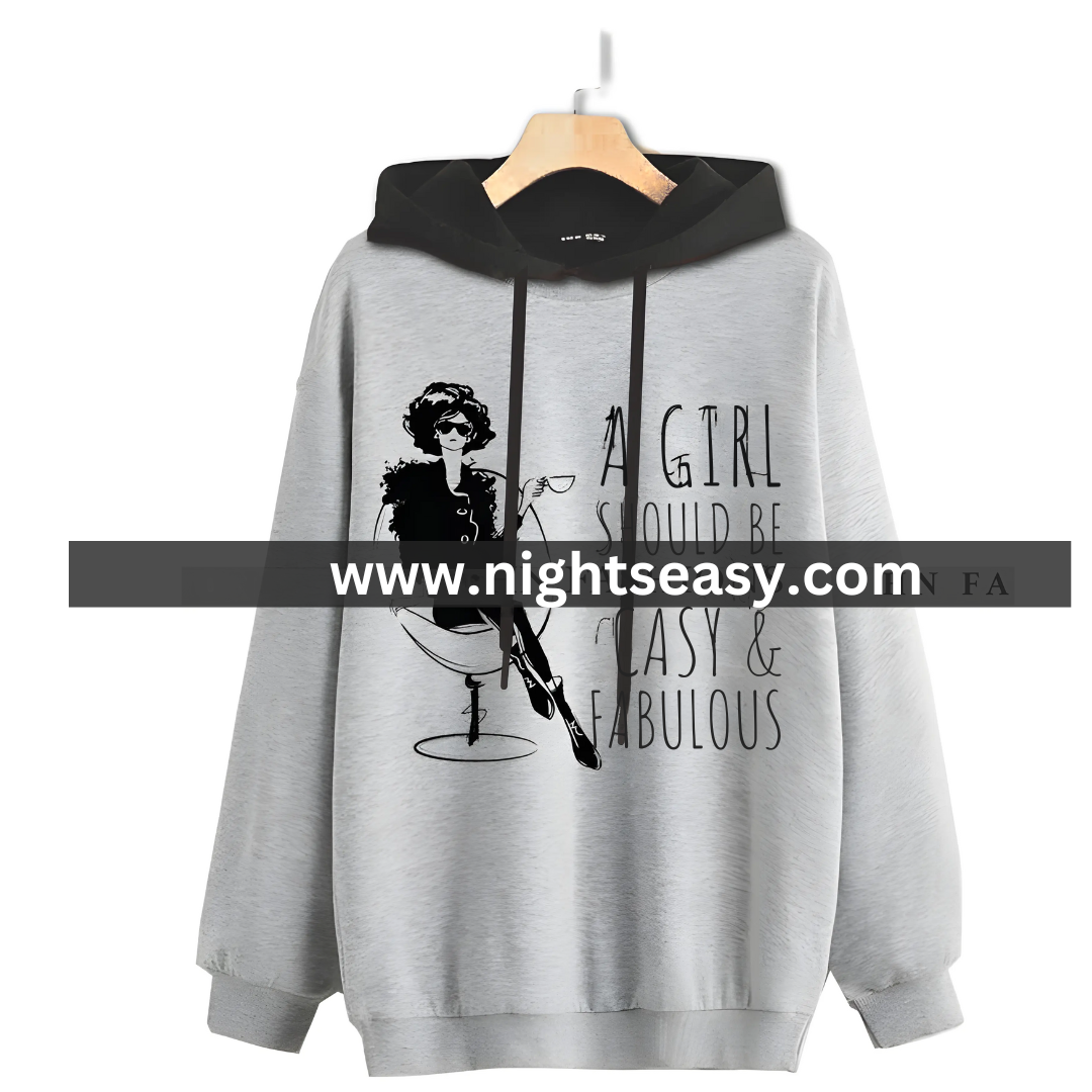 Grey Printed Hoodie For Women