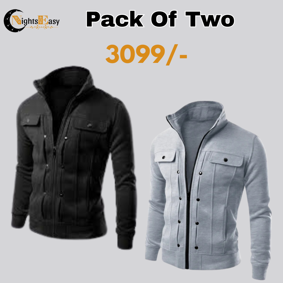 Pack Of Two Black & Grey Mexican Fleece Jacket for Men with Front Pocket