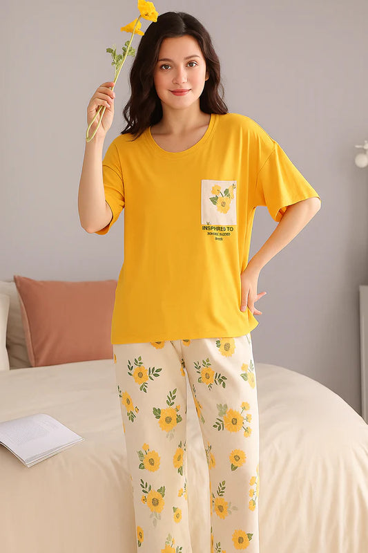 Mustard Pocket Printed Night Suit