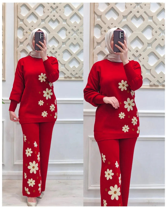 Red Sunflower Printed Fleece Co-ord Set