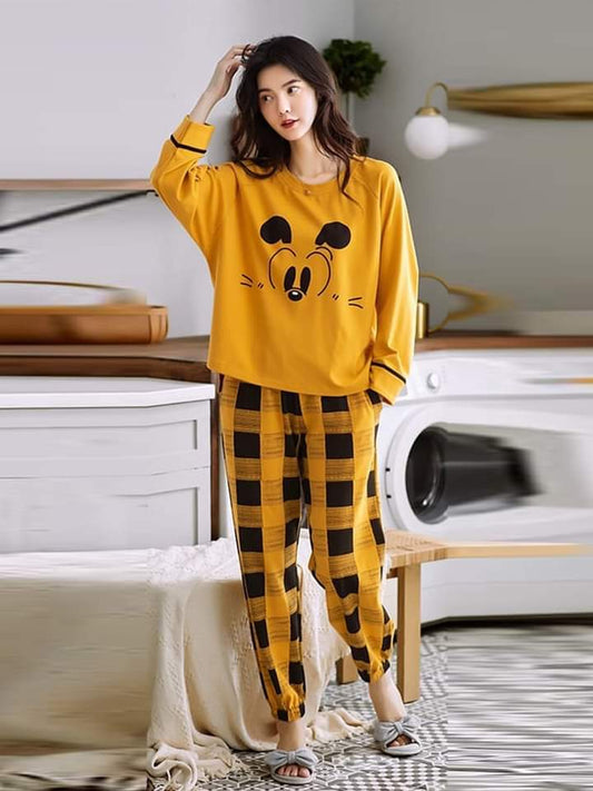Yellow Mickey Mouse Printed Night Suit
