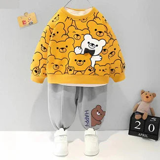 Yellow Bears Print Sweatshirt With Trouser For Kids (2 Piece)