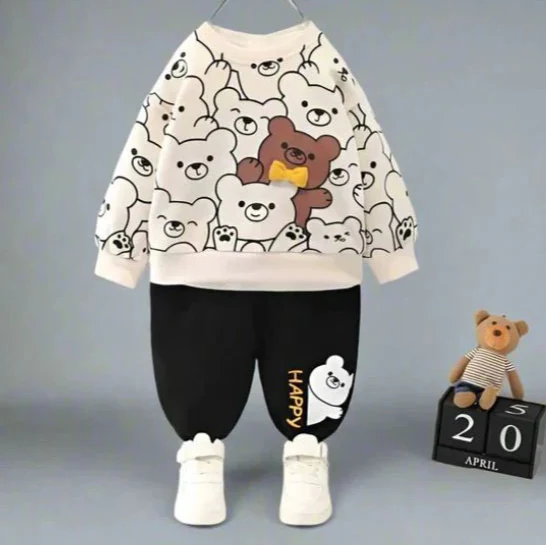 White Bears Print Sweatshirt With Trouser For Kids (2 Piece)