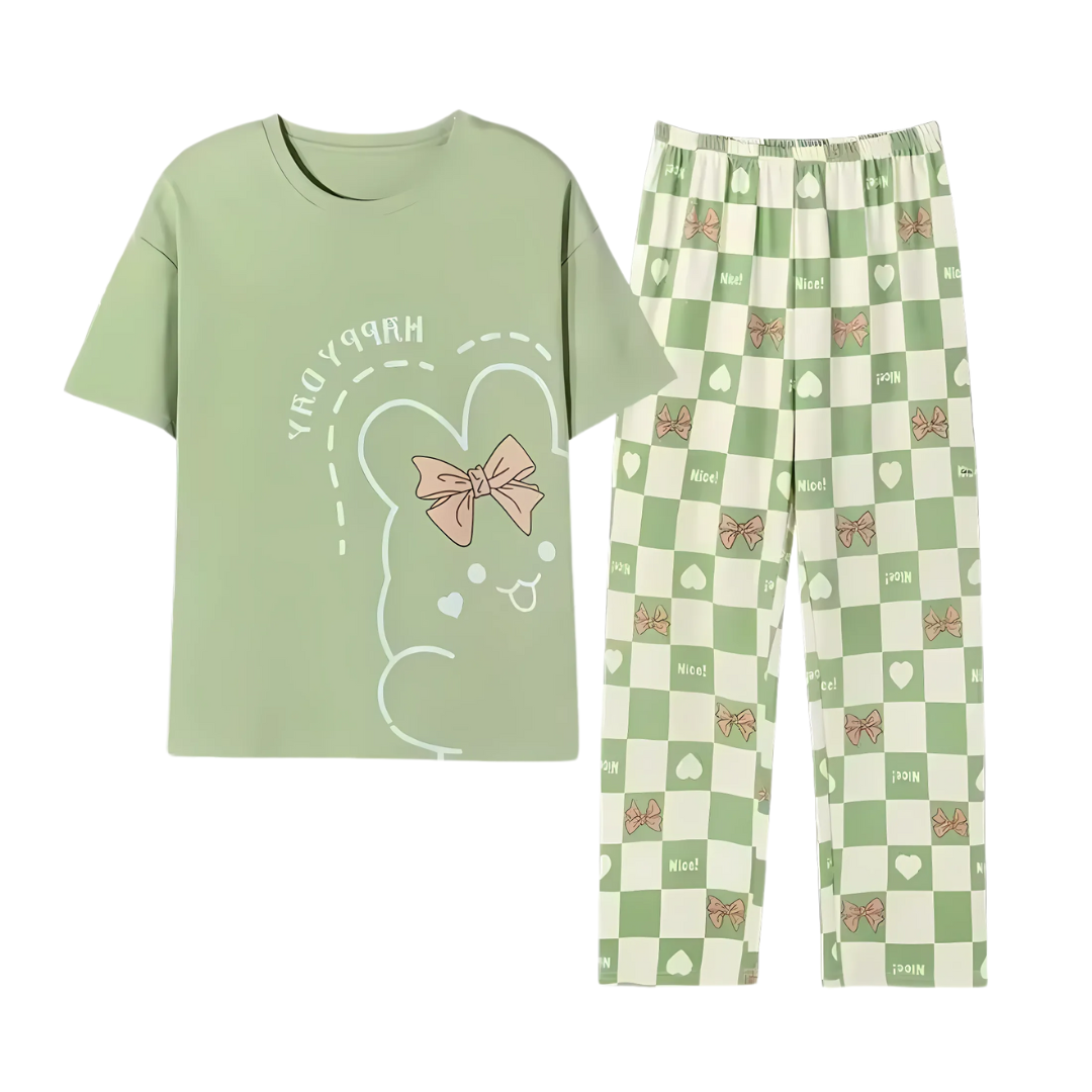 Olive Green Printed Night Suit