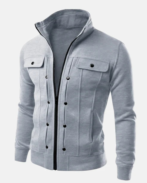 Grey Mexican Fleece Jacket for Men with Front Pocket