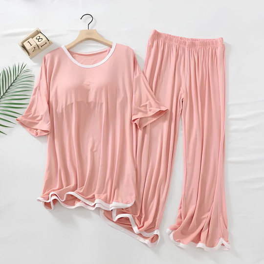 Rose Pink Half Sleeves Round Neck Plazo Night Suit