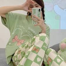 Olive Green Printed Night Suit