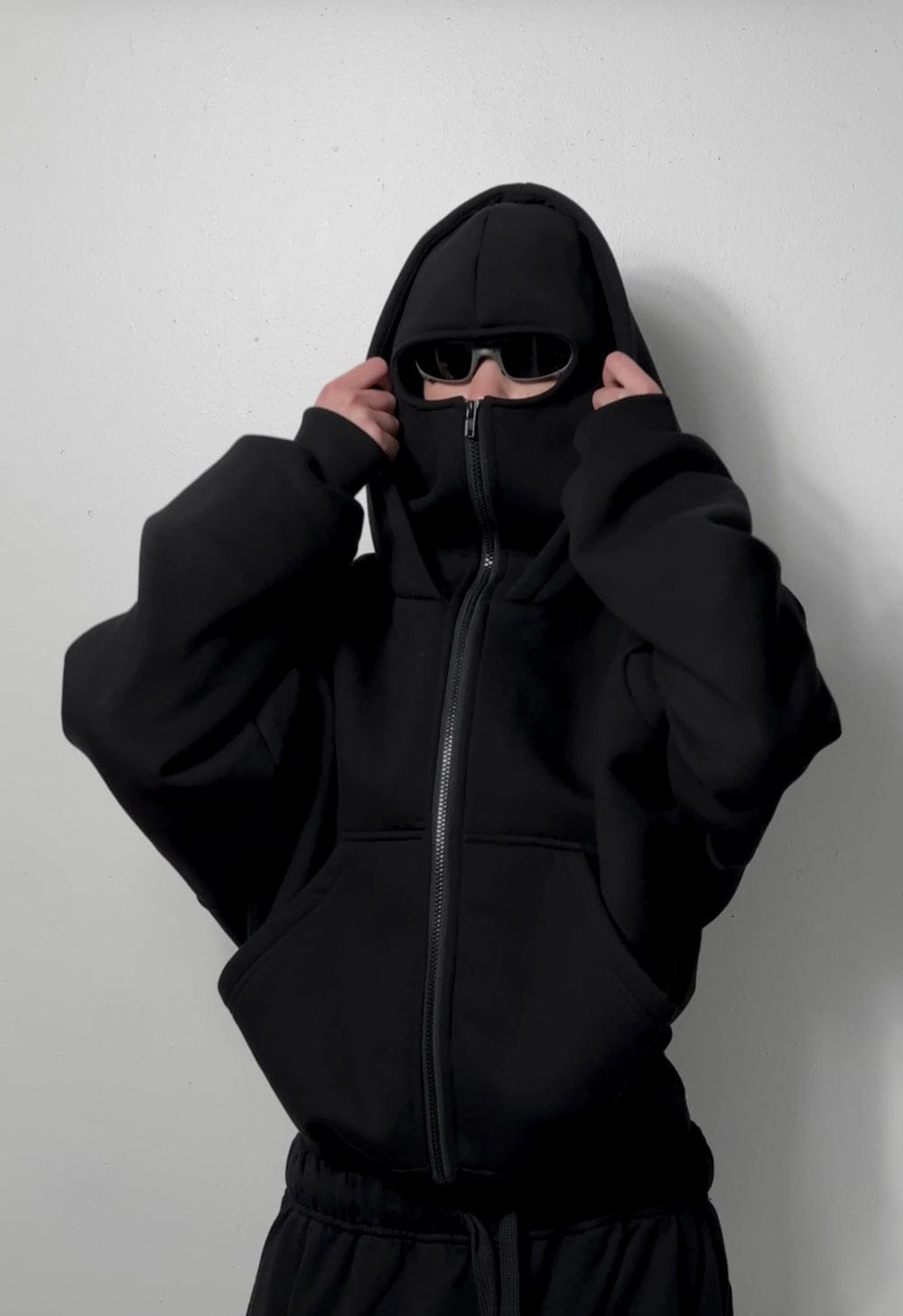 Couple Black Balaclava Ninja Zipper Hoodie Jacket