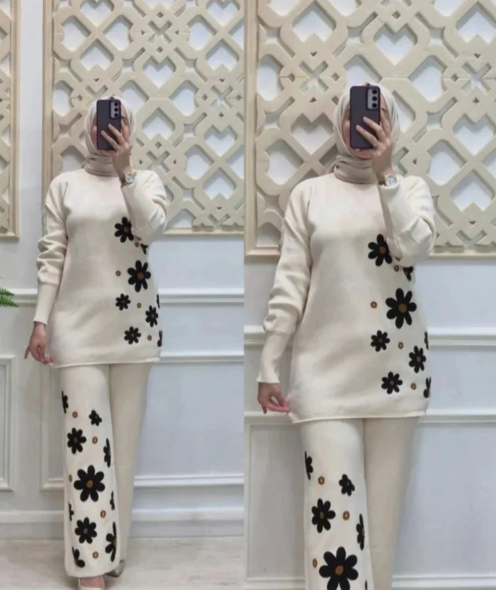 White Sunflower Printed Fleece Co-ord Set