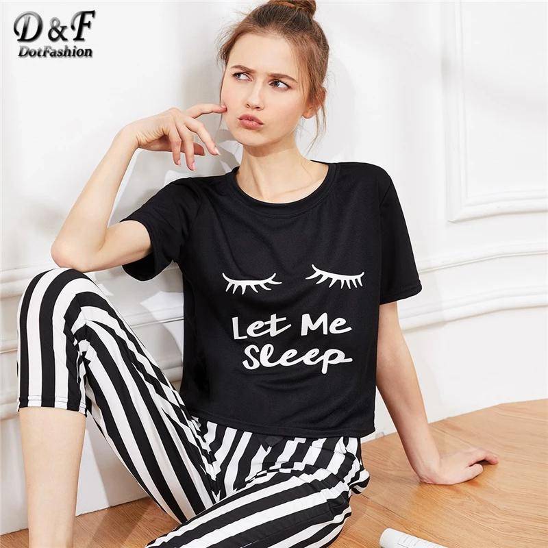 Black Let Me sleep Printed Night Suit