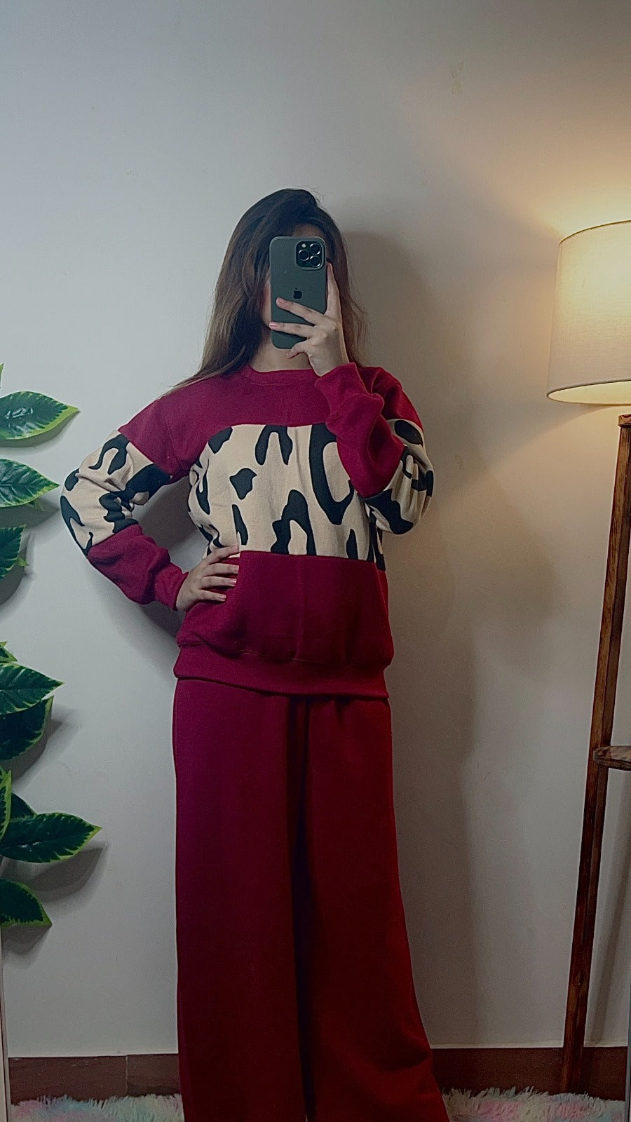 Maroon Wild Printed Fleece Co-ord Set