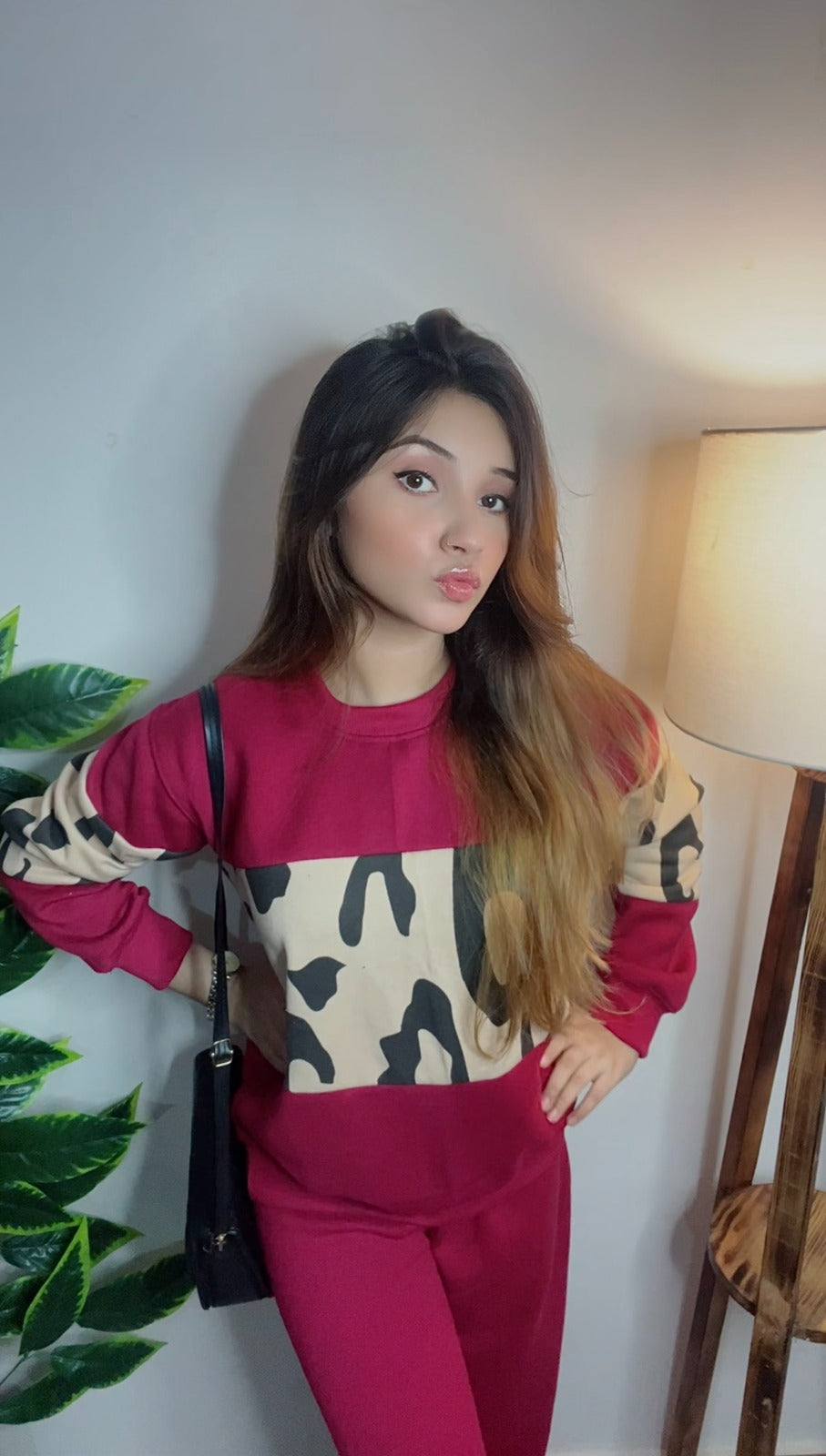 Maroon Wild Printed Fleece Co-ord Set