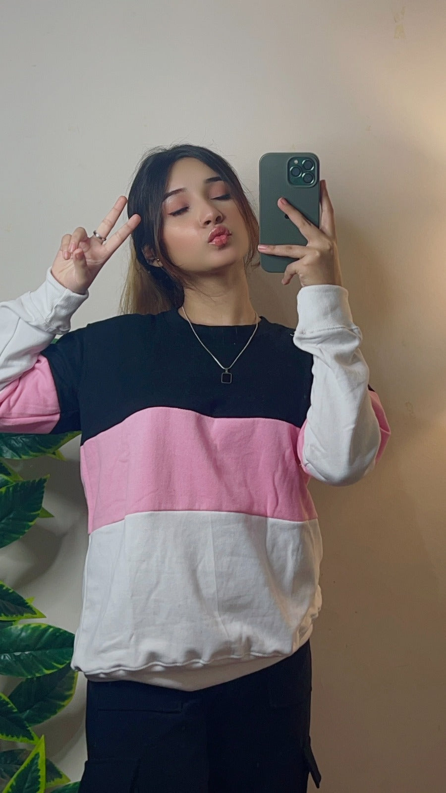 Black Pink And White Block Sweatshirt For Women