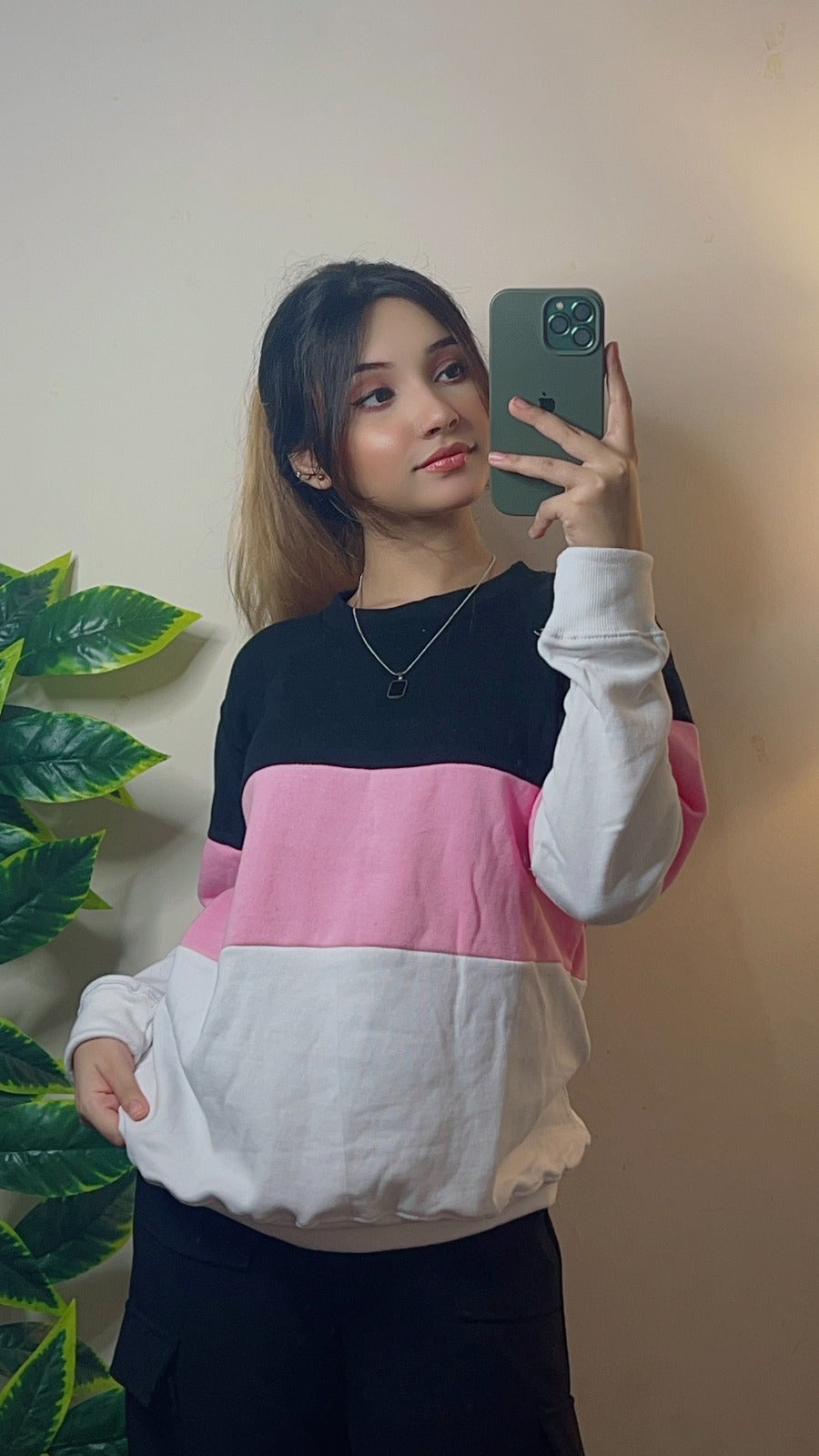 Black Pink And White Block Sweatshirt For Women