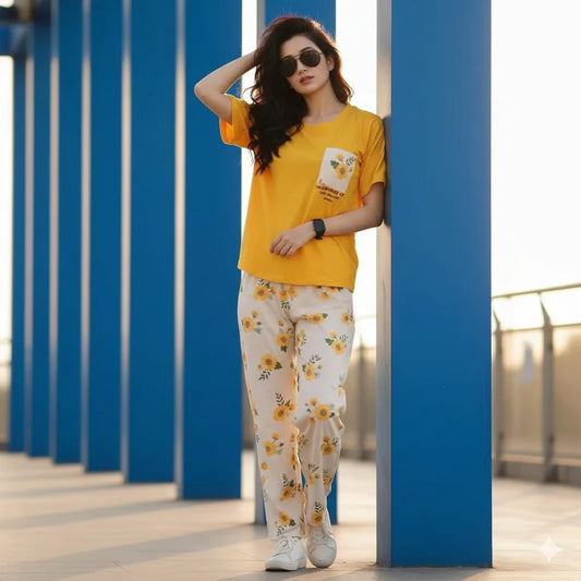 Mustard Pocket Printed Night Suit