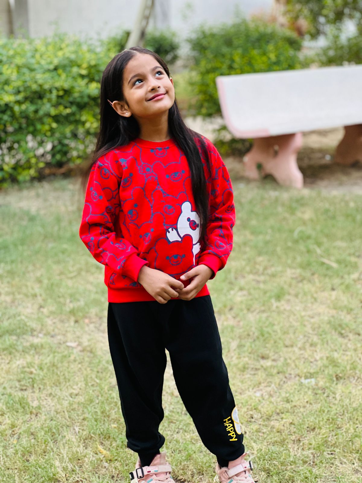 Red Bears Print Sweatshirt With Trouser For Kids (2 Piece)