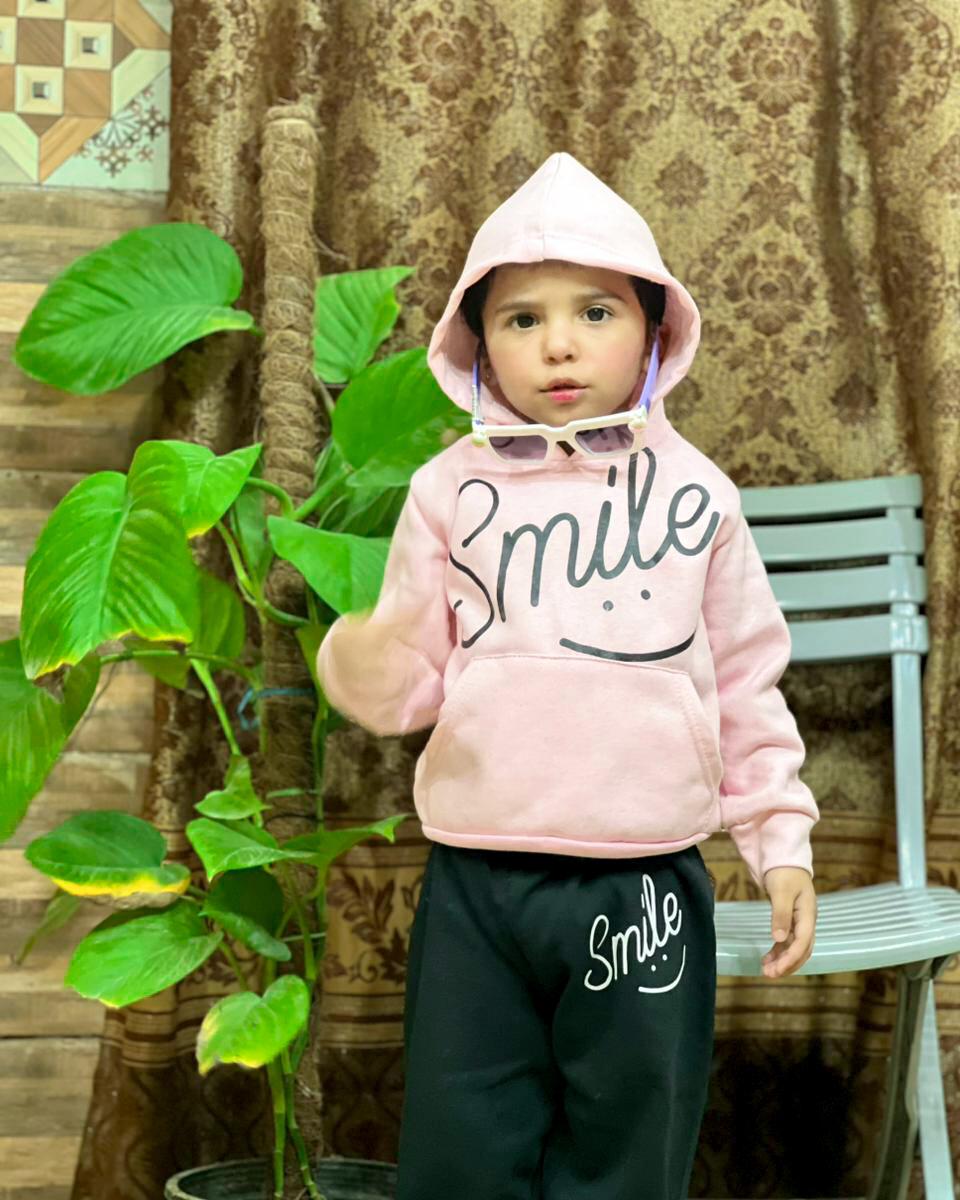 Pink Smiley Printed Hoodie With Trouser For Kids