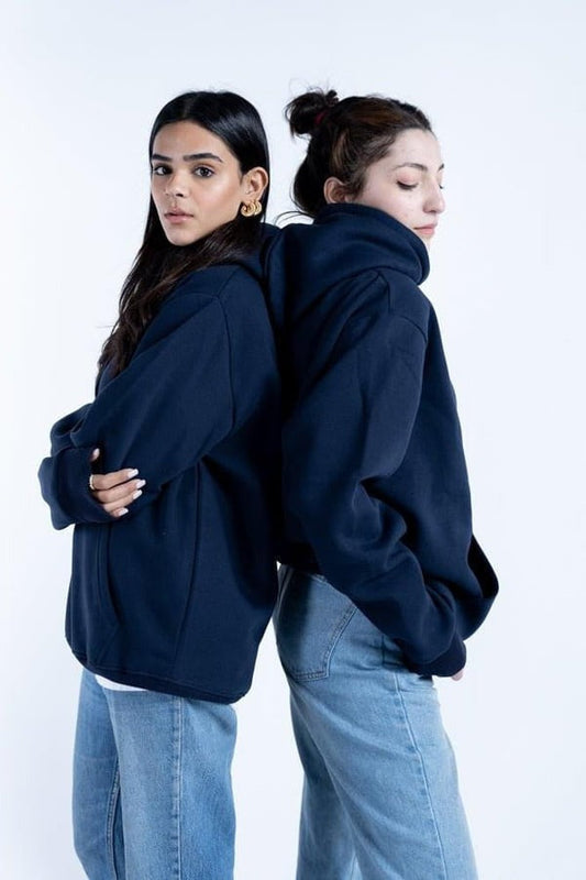 Navy Blue Basic Kangaroo Hoodie for Women