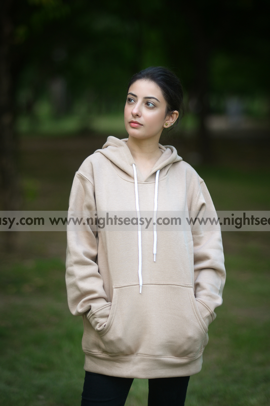 Beige Basic Kangaroo Hoodie for Women