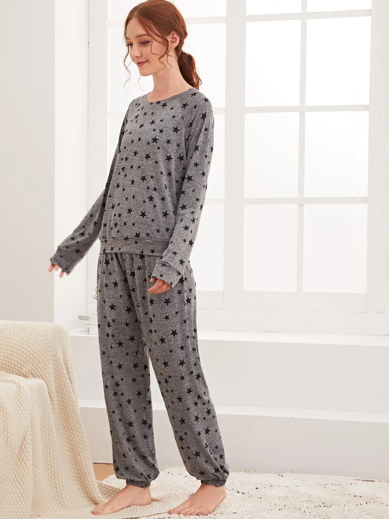 Charcoal Star Printed Night Suit