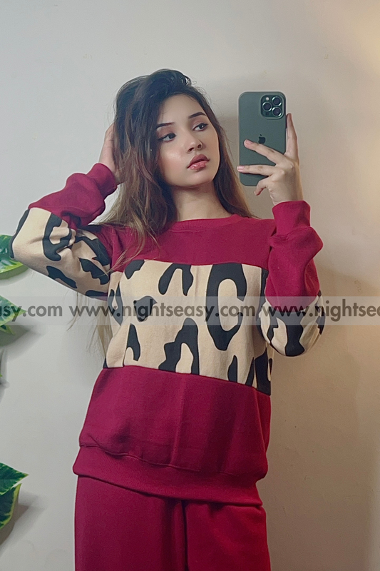 Maroon Wild Printed Fleece Co-ord Set