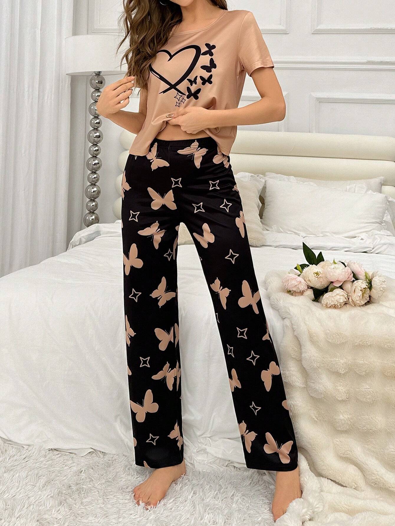 Heart & Butterfly Printed Night Suit