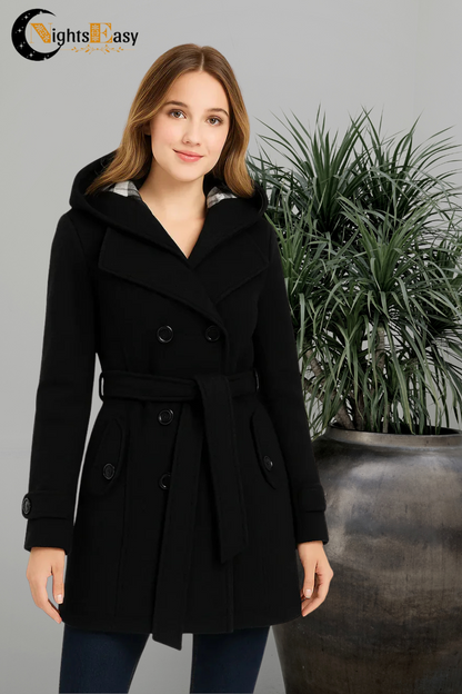 Black Women's Lace Trim Trench Coat Style Jacket