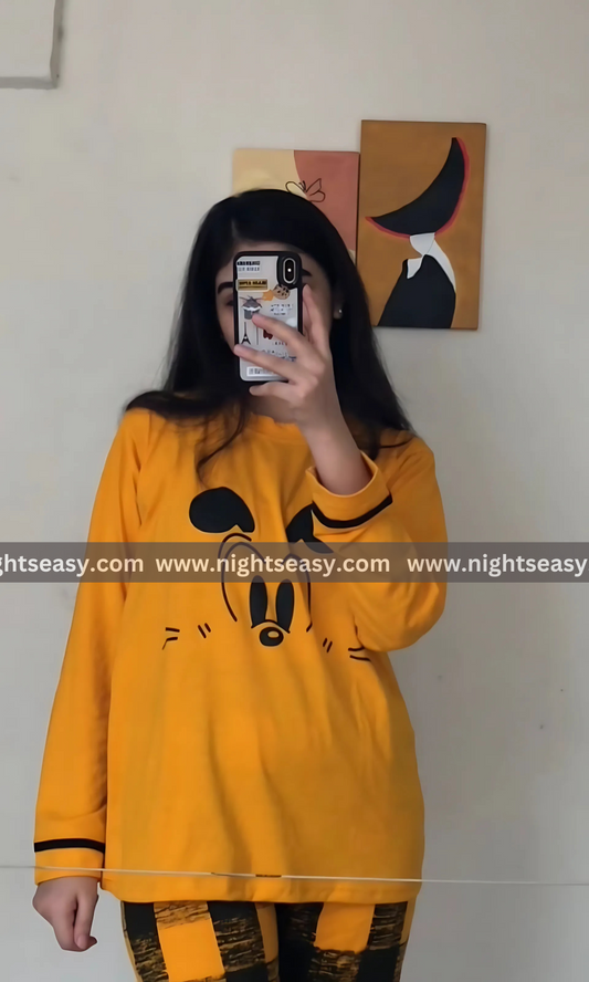 Yellow Mickey Mouse Printed  Night Suit