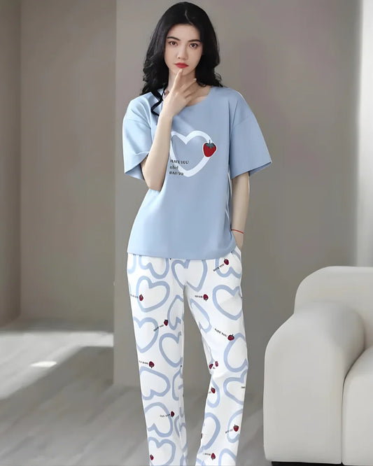 Strawberry Heart Printed Night Suit