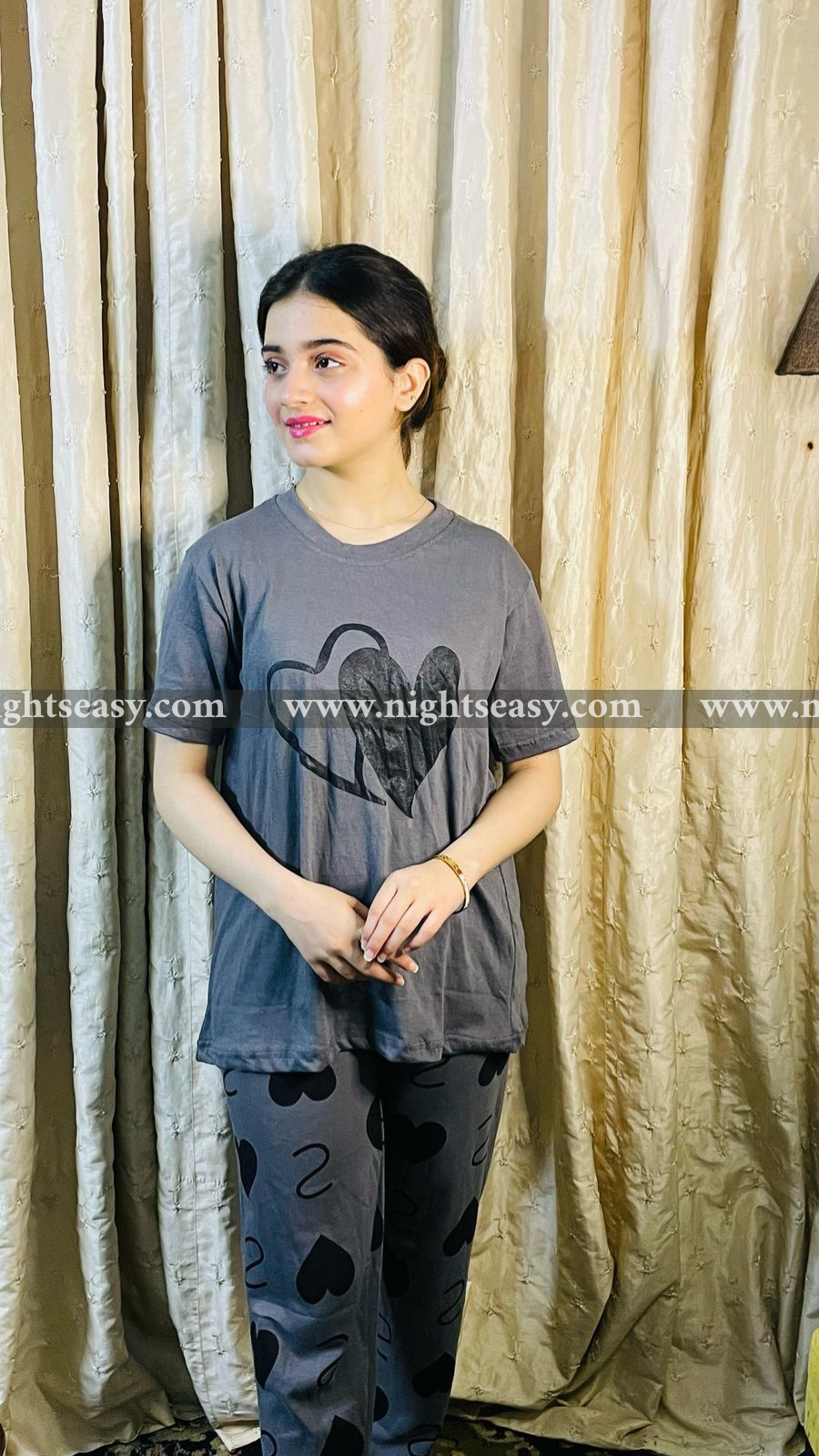 Double Heart printed Night Suit