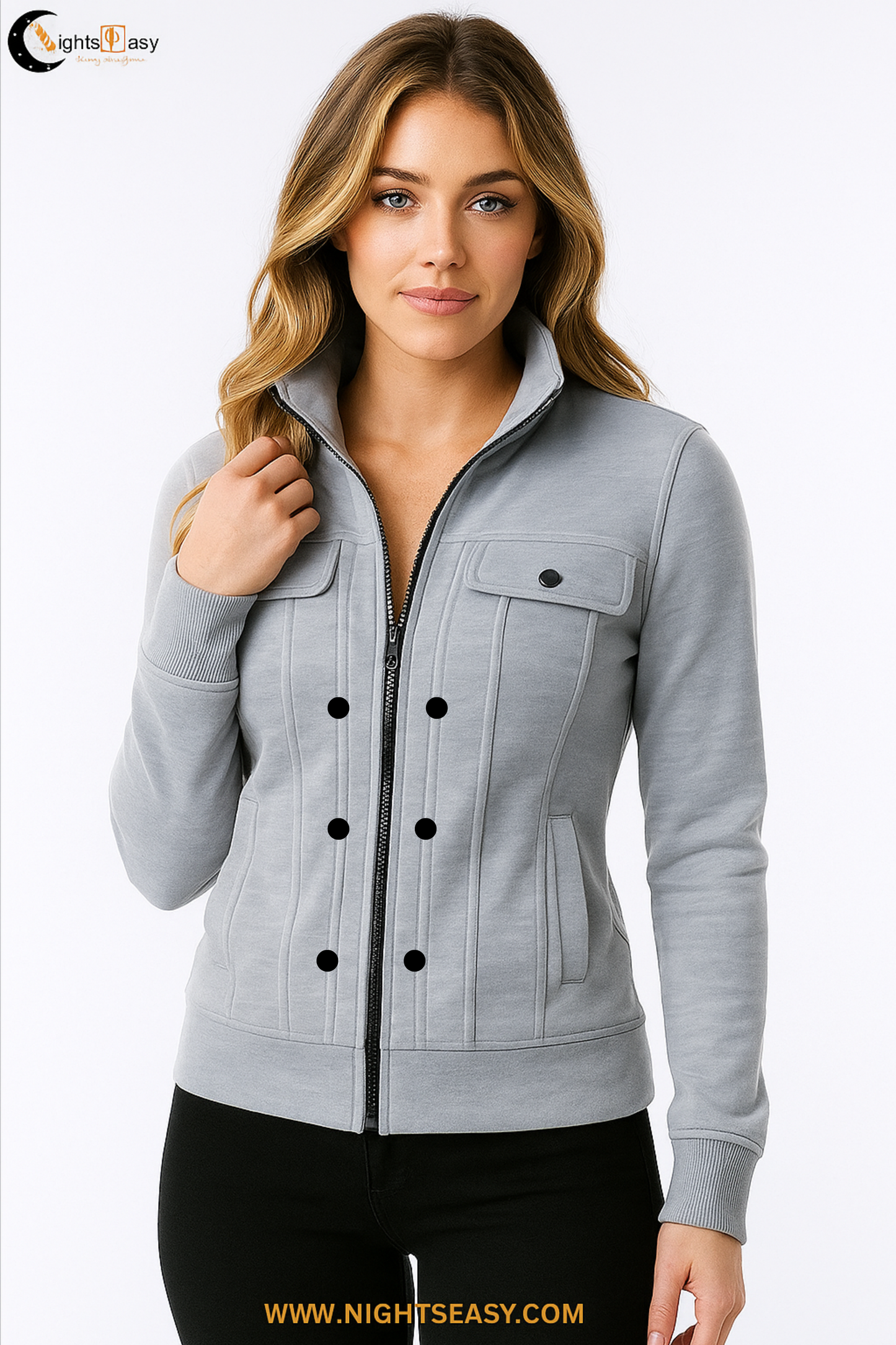 Grey Mexican Fleece Jacket  with Front Pocket For Women
