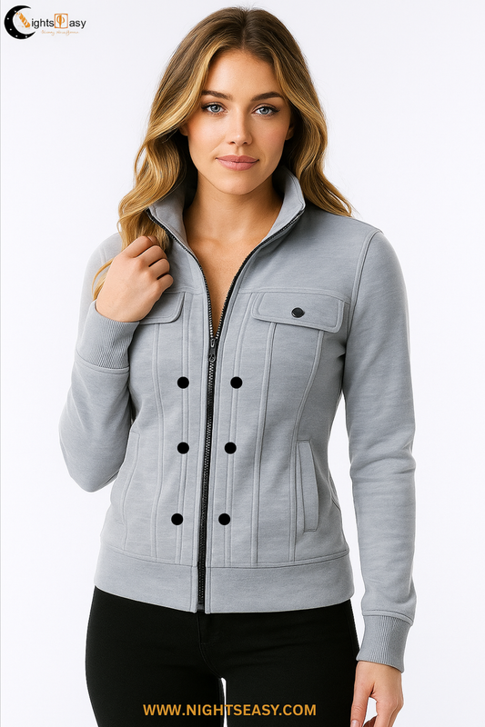 Grey Mexican Fleece Jacket  with Front Pocket For Women