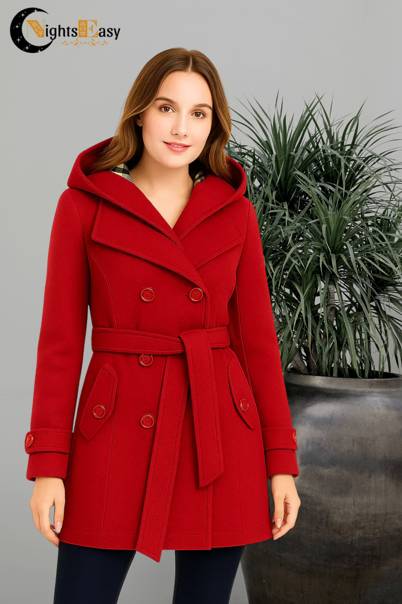 Red Women's Lace Trim Trench Coat Style Jacket